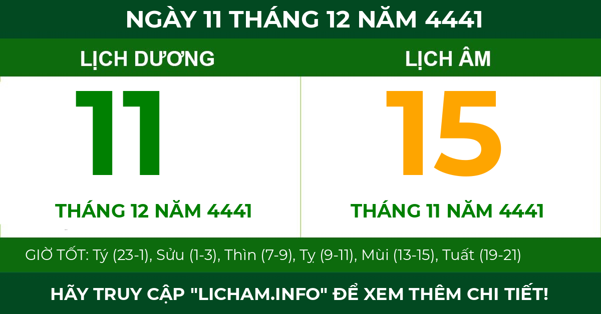 lịch âm ngày 11 tháng 12 năm 4441