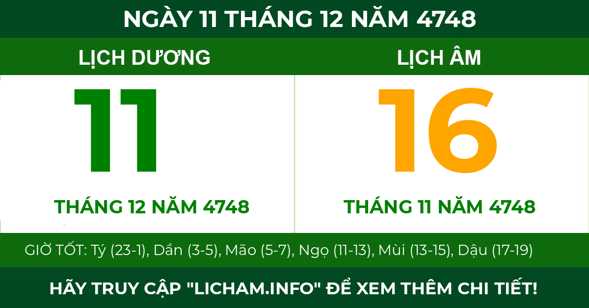 lịch âm ngày 11 tháng 12 năm 4748