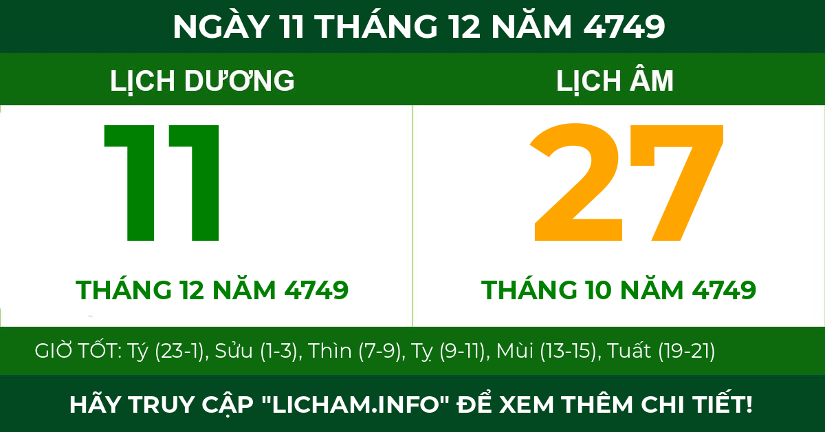 lịch âm ngày 11 tháng 12 năm 4749