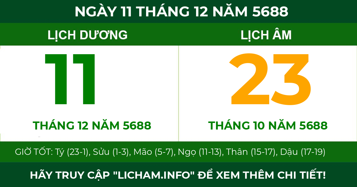 lịch âm ngày 11 tháng 12 năm 5688