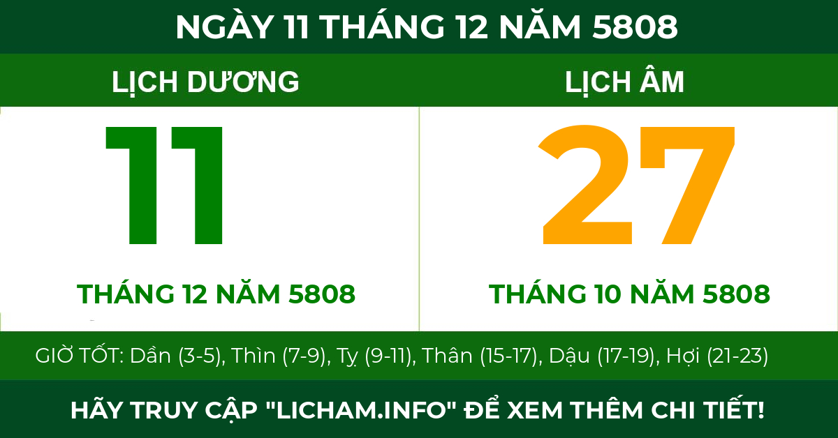 lịch âm ngày 11 tháng 12 năm 5808