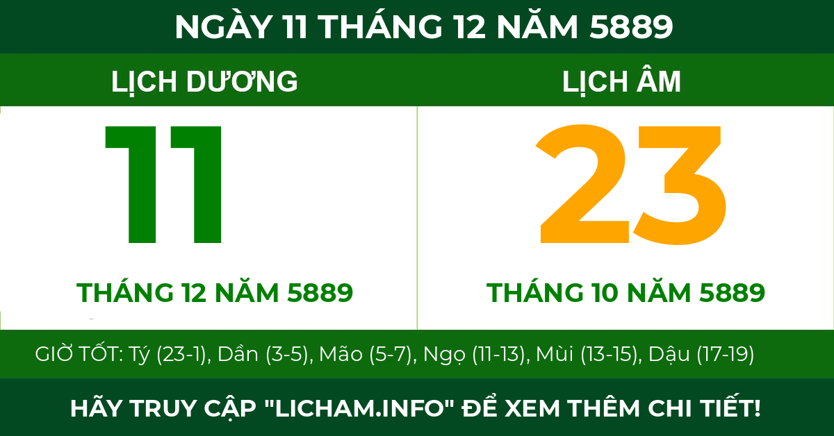 lịch âm ngày 11 tháng 12 năm 5889