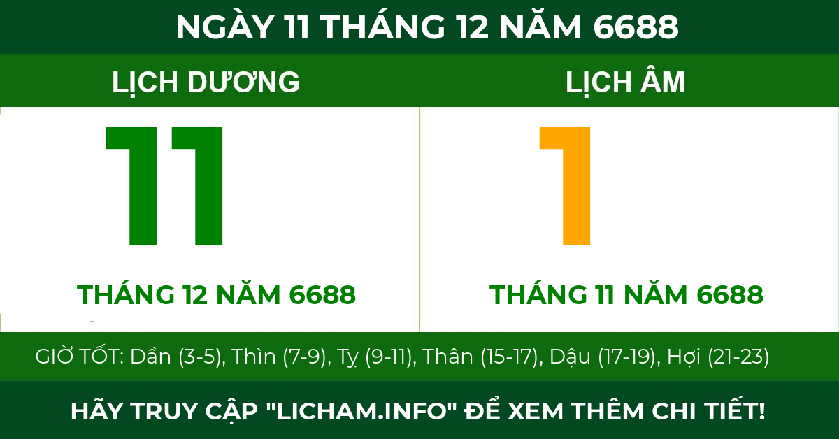 lịch âm ngày 11 tháng 12 năm 6688