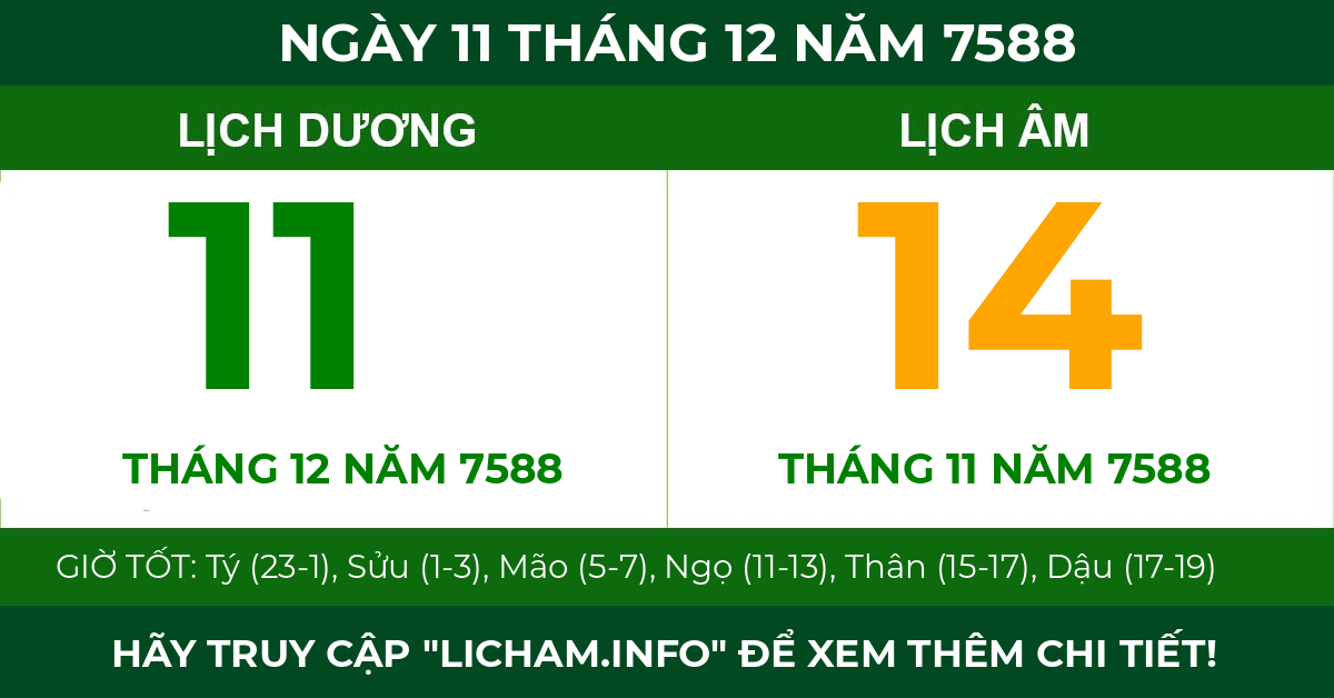lịch âm ngày 11 tháng 12 năm 7588