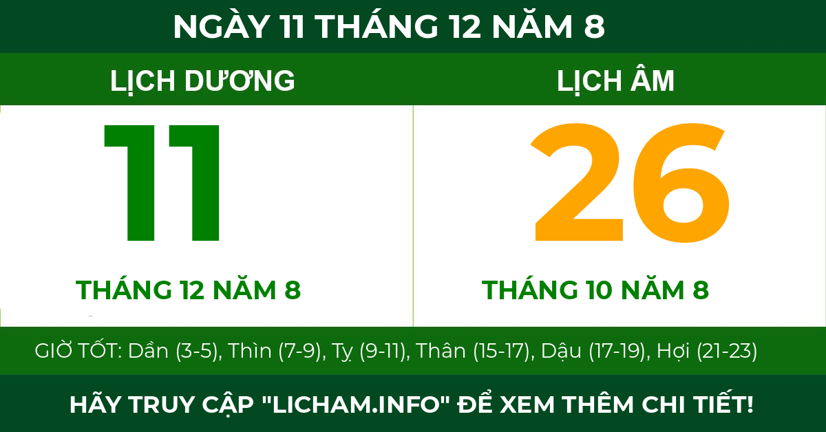 lịch âm ngày 11 tháng 12 năm 8