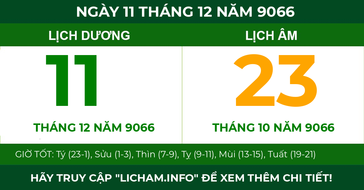 lịch âm ngày 11 tháng 12 năm 9066