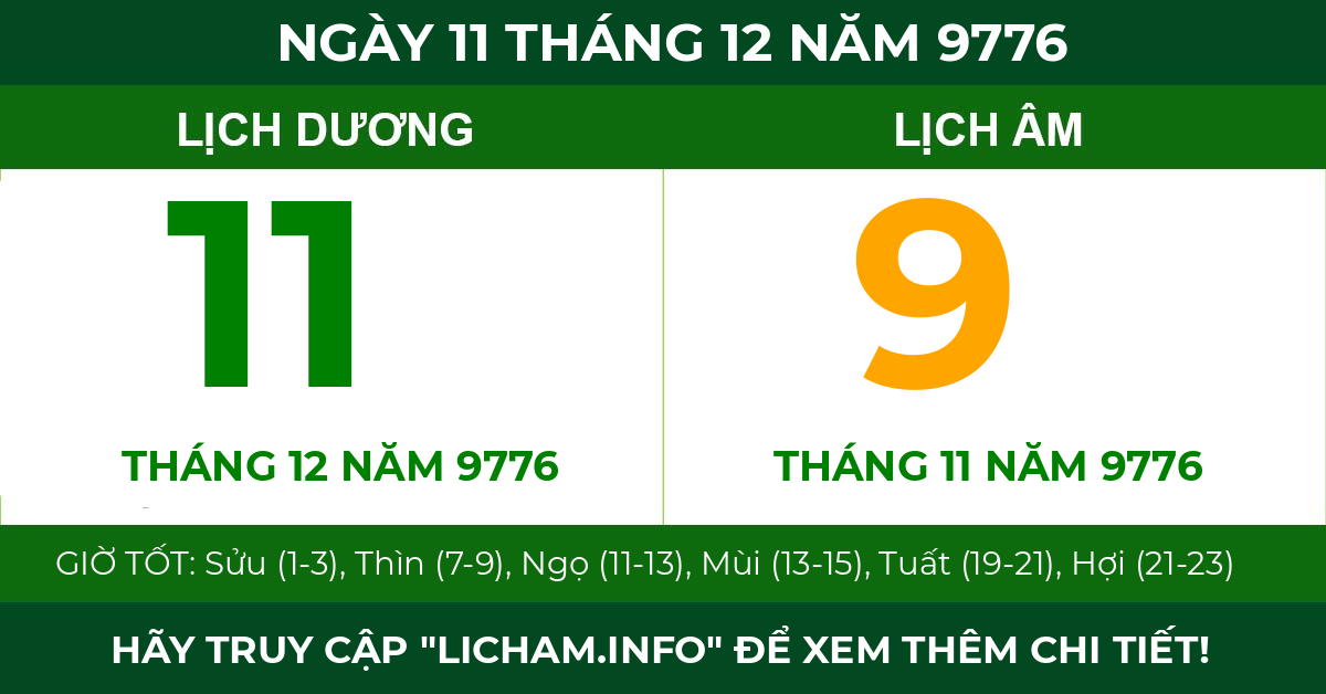 lịch âm ngày 11 tháng 12 năm 9776