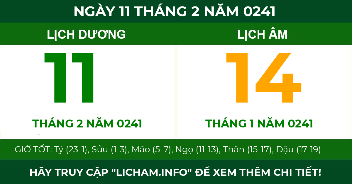 lịch âm ngày 11 tháng 2 năm 0241