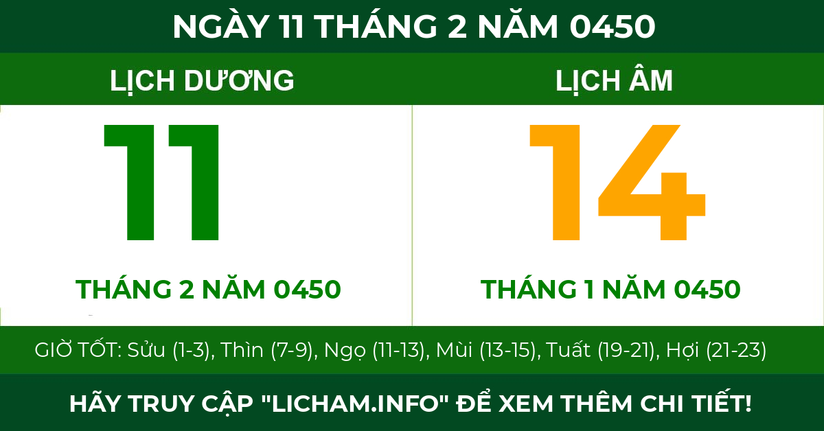 lịch âm ngày 11 tháng 2 năm 0450