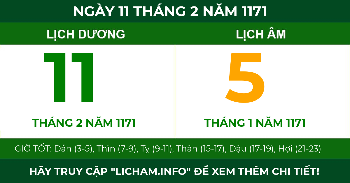 lịch âm ngày 11 tháng 2 năm 1171