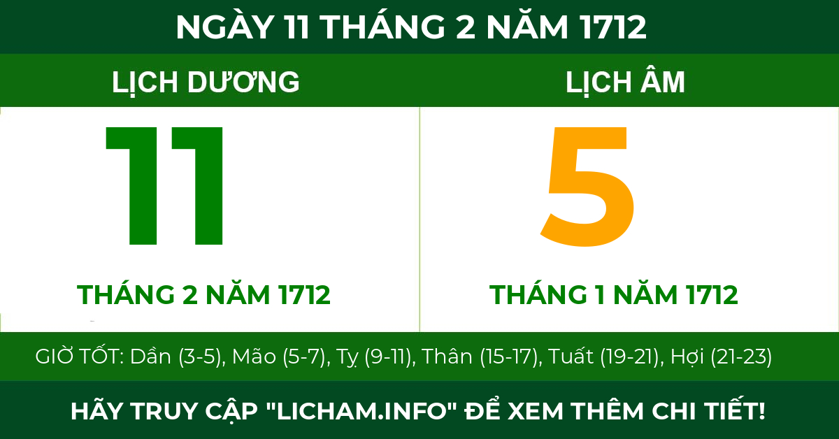 lịch âm ngày 11 tháng 2 năm 1712