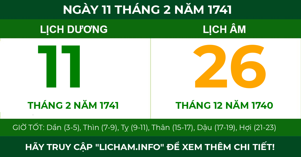 lịch âm ngày 11 tháng 2 năm 1741