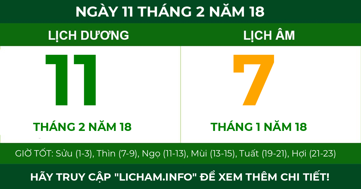 lịch âm ngày 11 tháng 2 năm 18