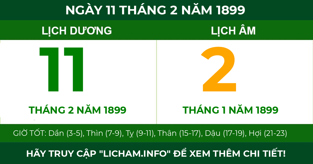 lịch âm ngày 11 tháng 2 năm 1899