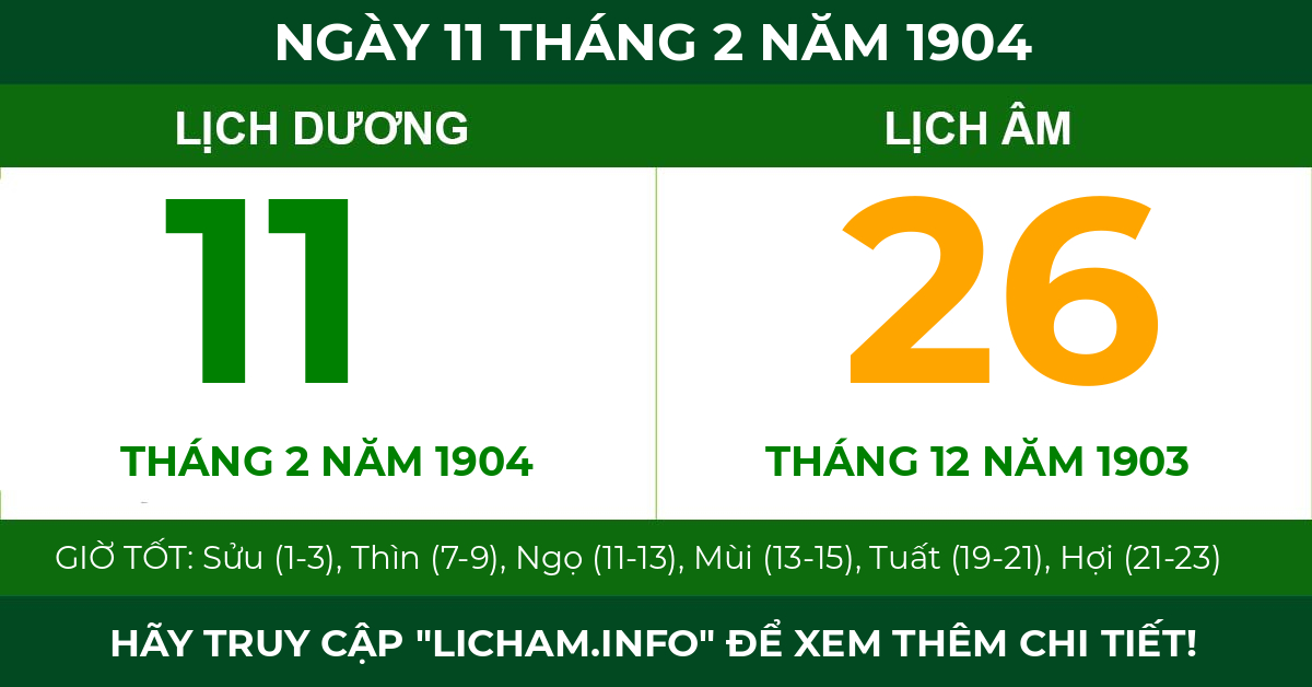 lịch âm ngày 11 tháng 2 năm 1904