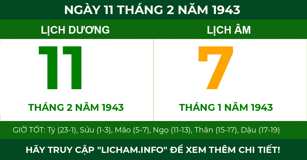 lịch âm ngày 11 tháng 2 năm 1943