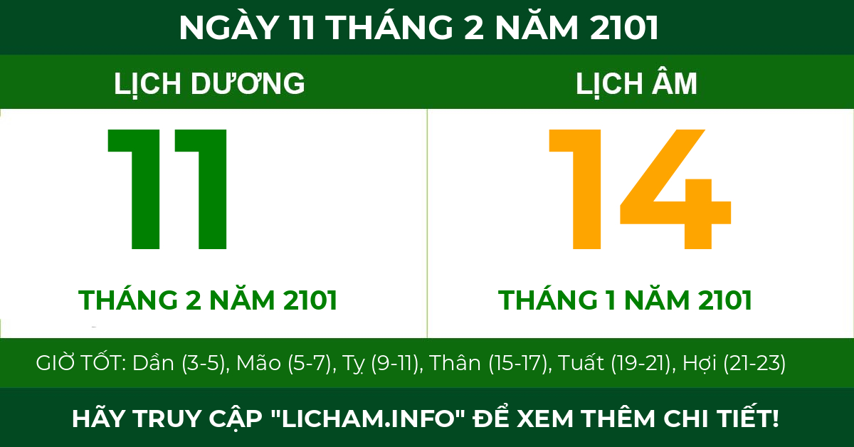 lịch âm ngày 11 tháng 2 năm 2101