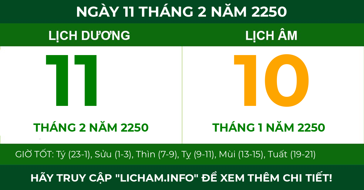 lịch âm ngày 11 tháng 2 năm 2250