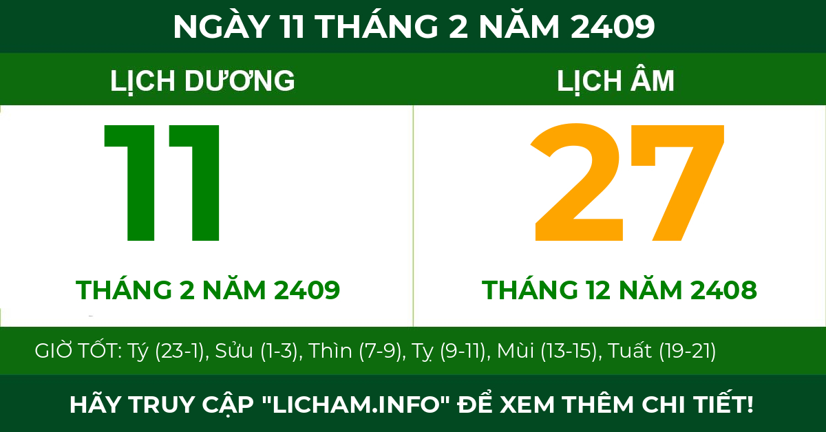 lịch âm ngày 11 tháng 2 năm 2409