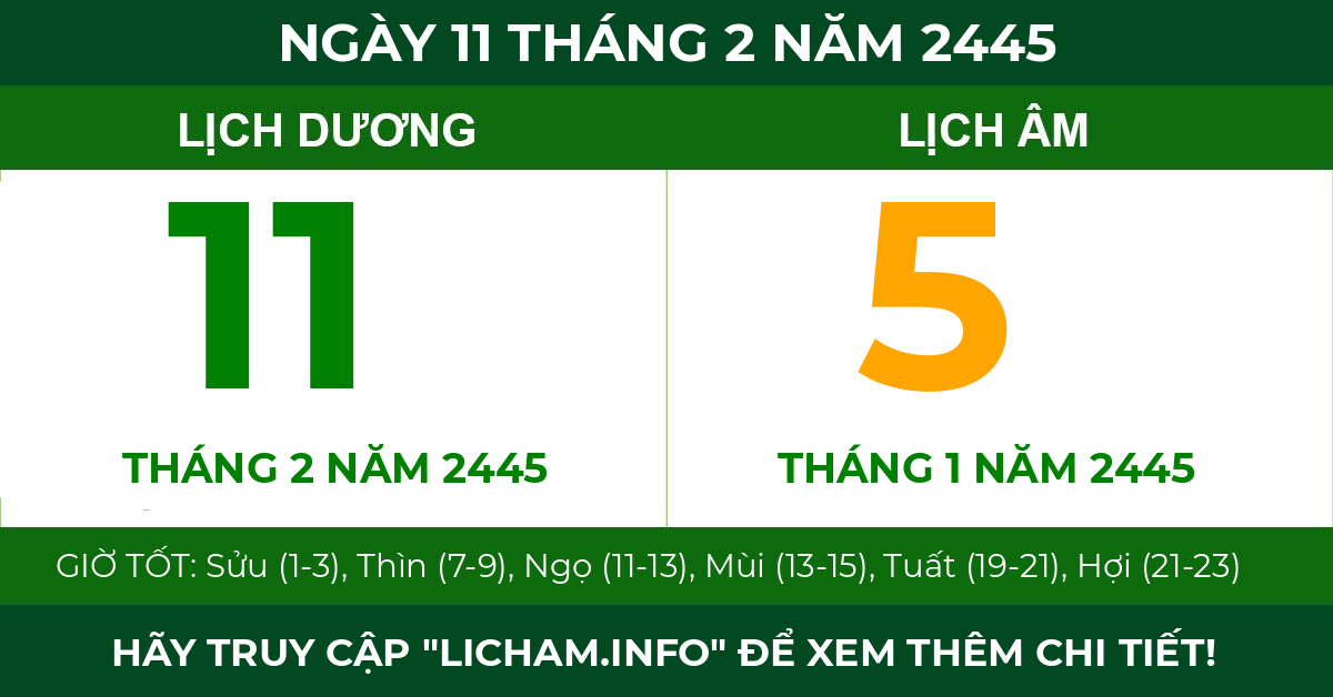 lịch âm ngày 11 tháng 2 năm 2445