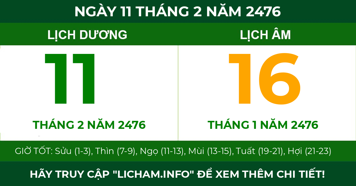 lịch âm ngày 11 tháng 2 năm 2476