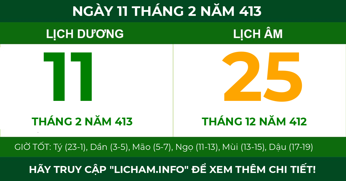 lịch âm ngày 11 tháng 2 năm 413