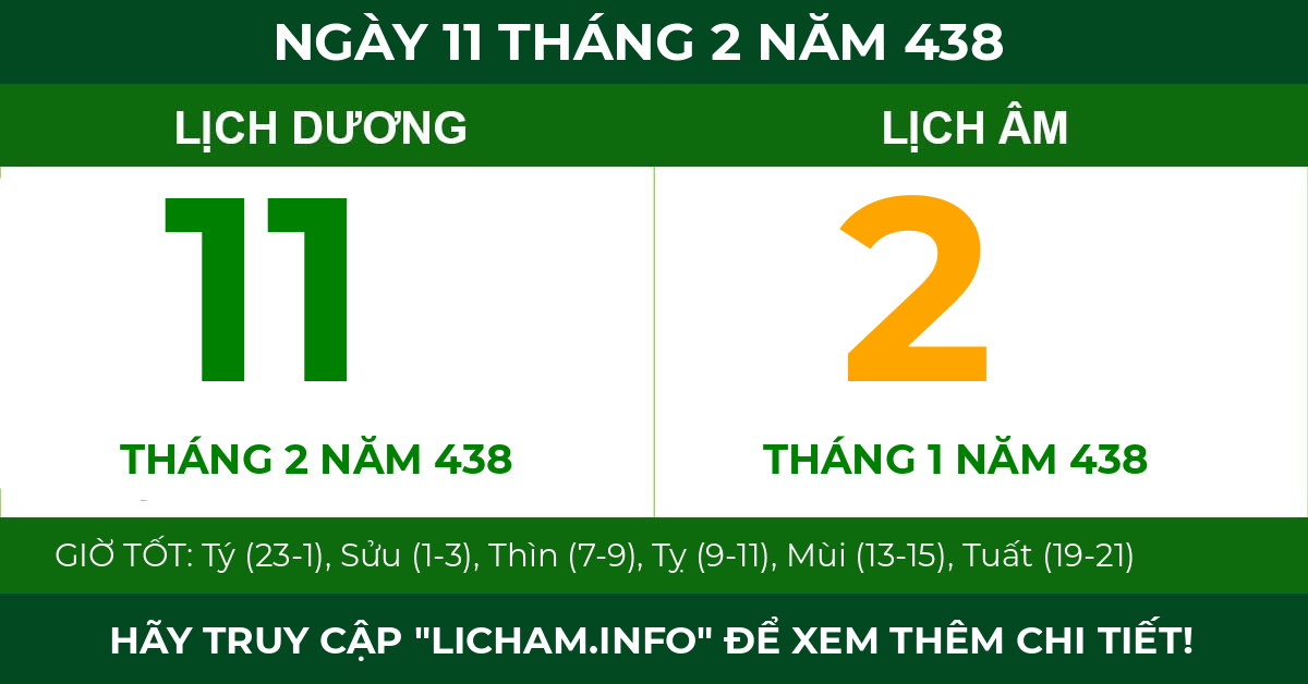 lịch âm ngày 11 tháng 2 năm 438