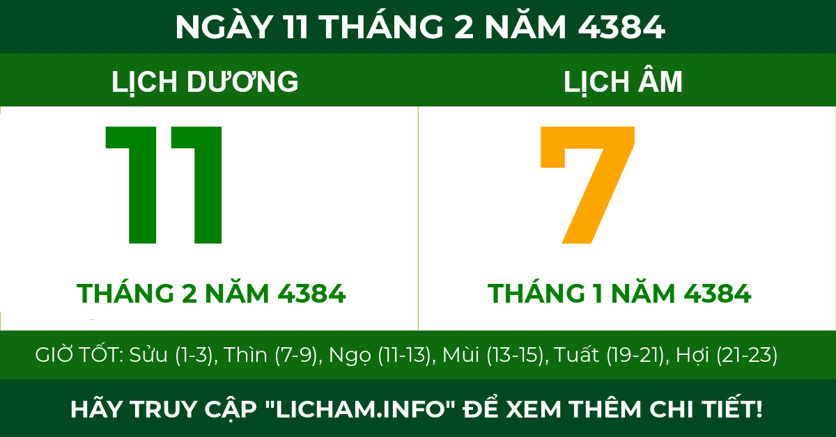 lịch âm ngày 11 tháng 2 năm 4384