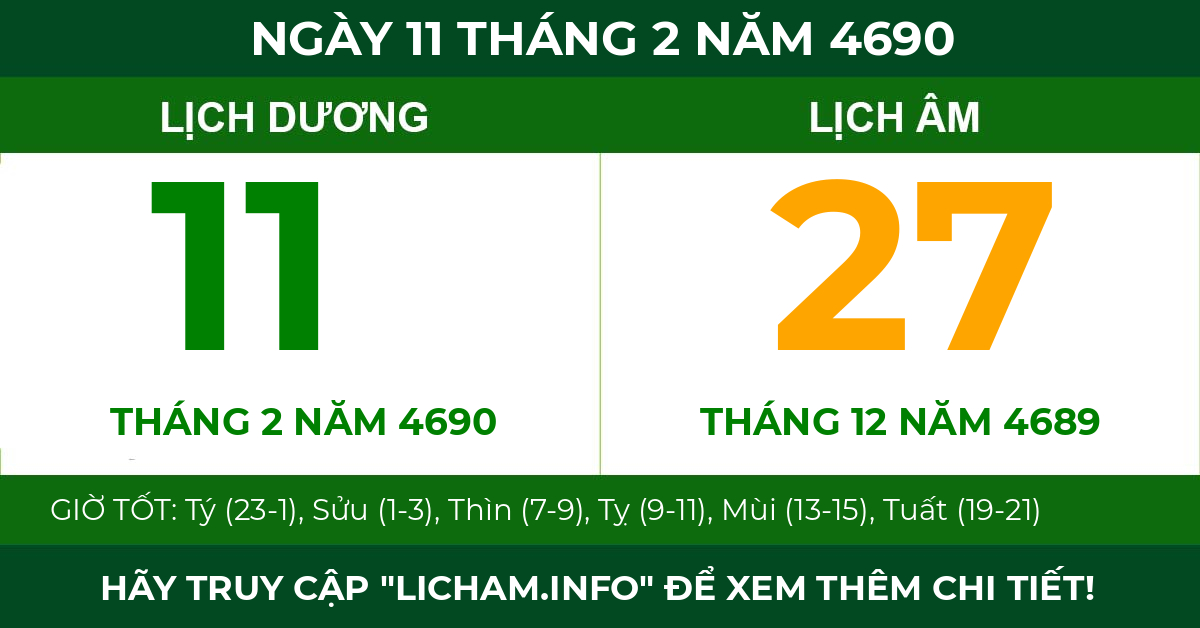 lịch âm ngày 11 tháng 2 năm 4690