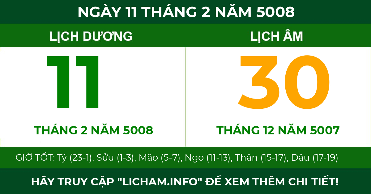 lịch âm ngày 11 tháng 2 năm 5008
