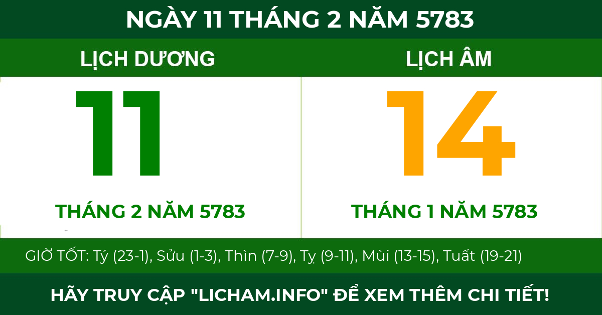 lịch âm ngày 11 tháng 2 năm 5783