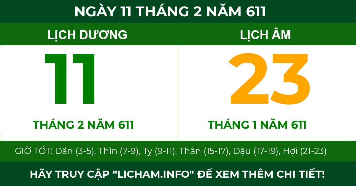 lịch âm ngày 11 tháng 2 năm 611