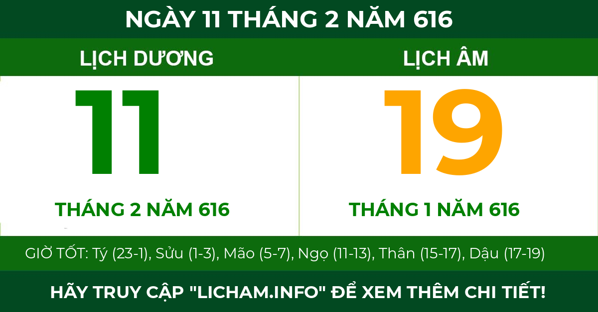 lịch âm ngày 11 tháng 2 năm 616