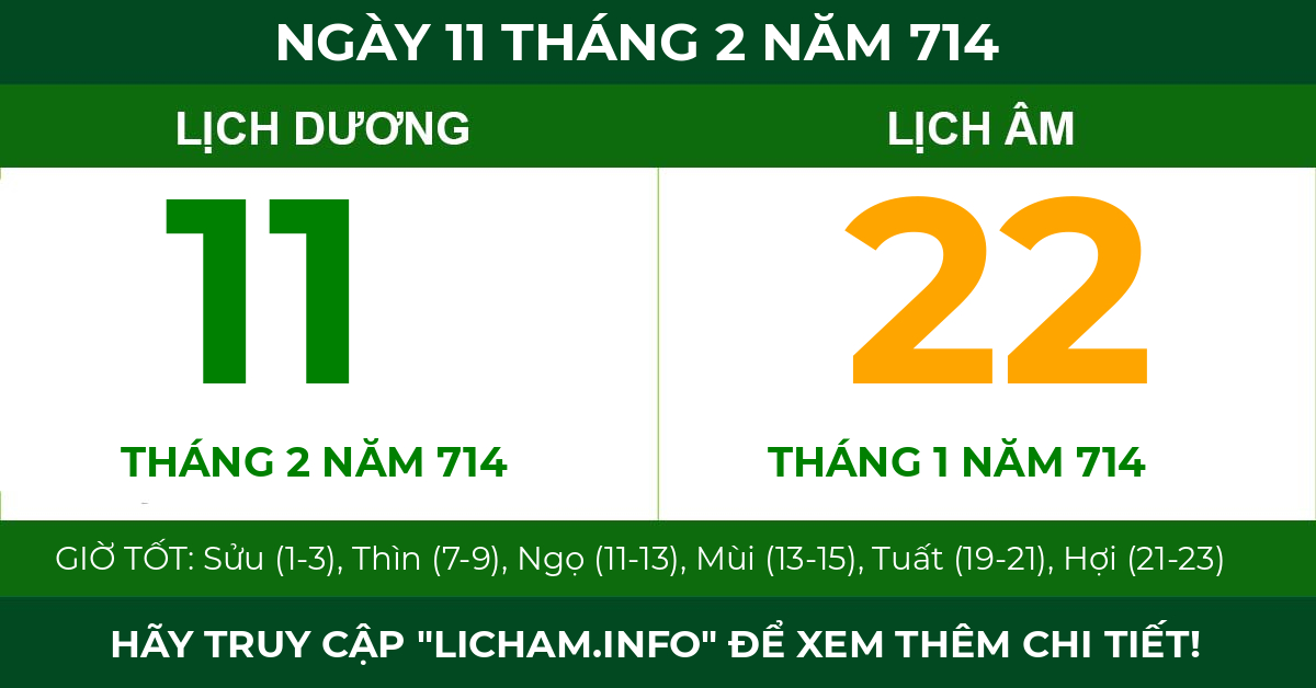 lịch âm ngày 11 tháng 2 năm 714