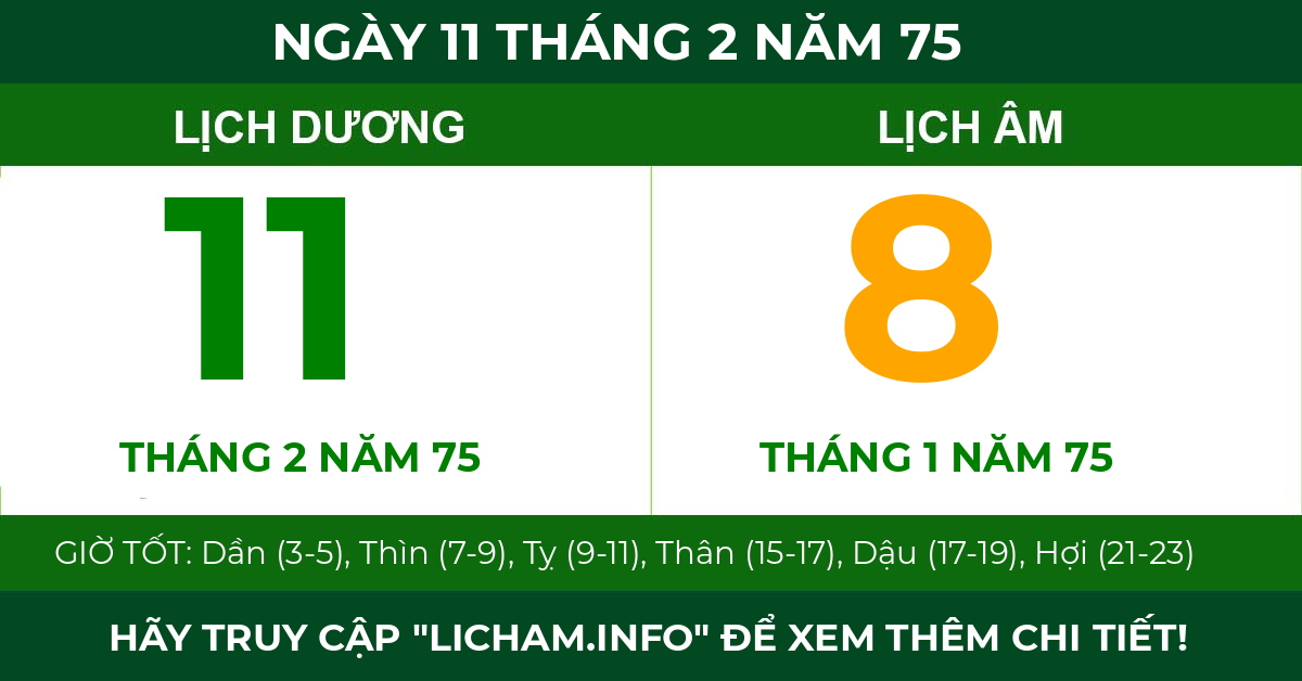 lịch âm ngày 11 tháng 2 năm 75