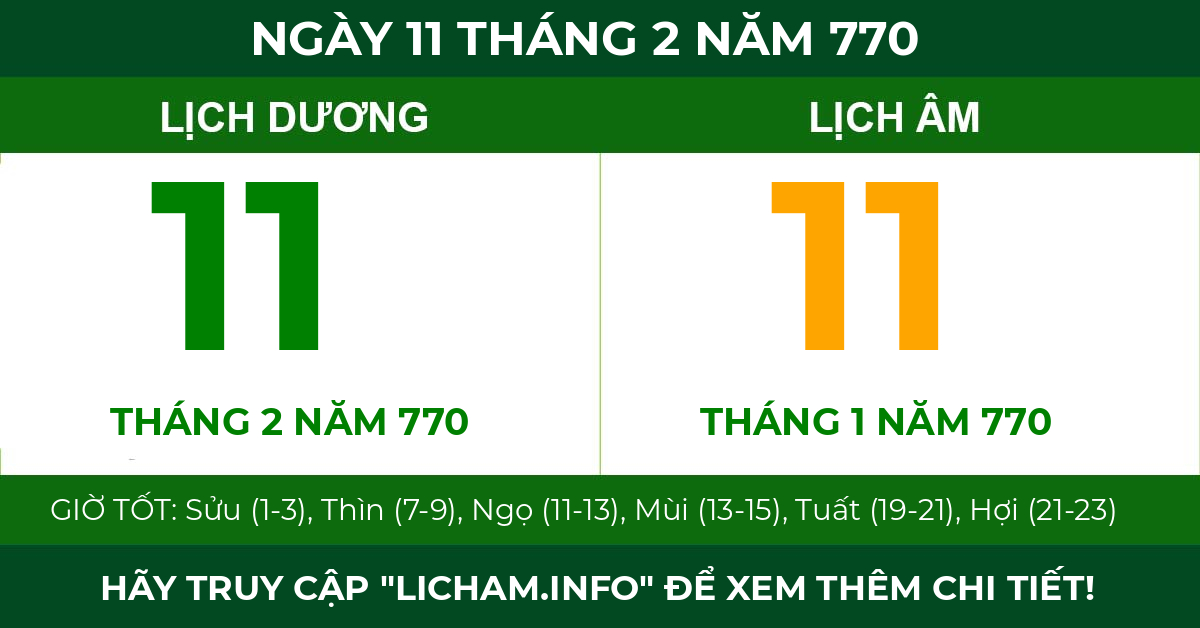 lịch âm ngày 11 tháng 2 năm 770