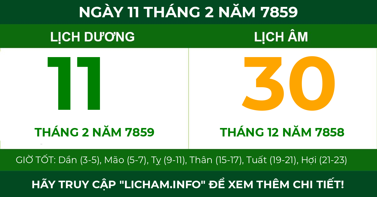 lịch âm ngày 11 tháng 2 năm 7859