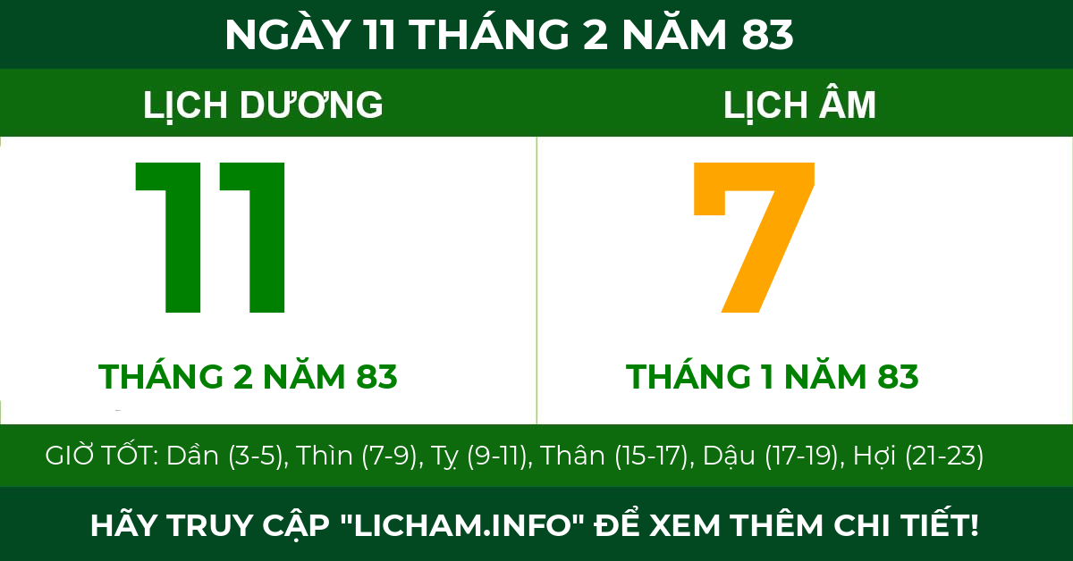 lịch âm ngày 11 tháng 2 năm 83