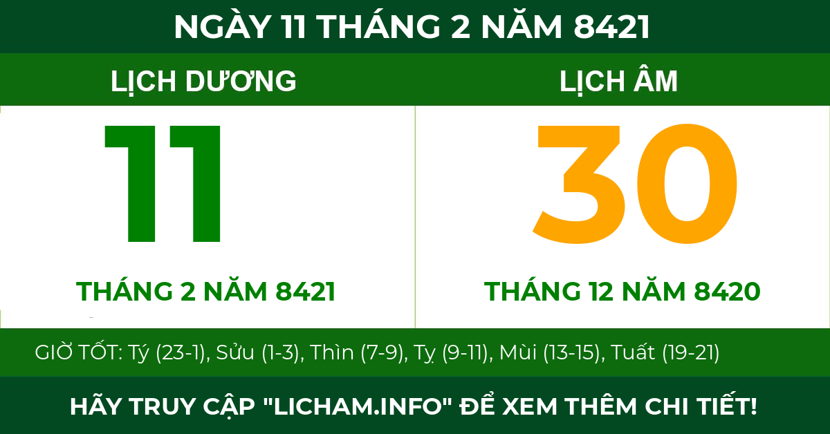lịch âm ngày 11 tháng 2 năm 8421