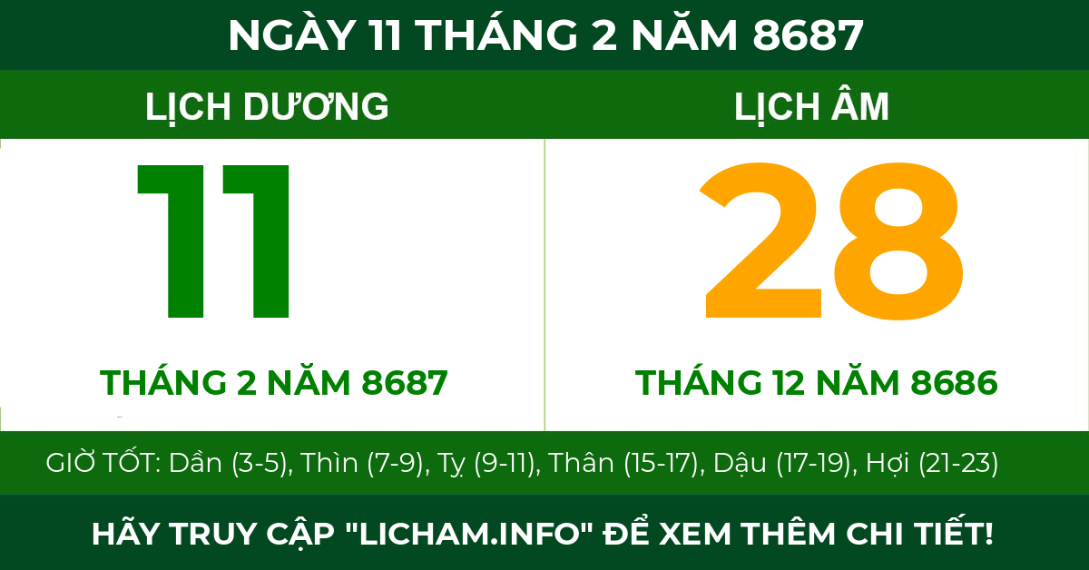lịch âm ngày 11 tháng 2 năm 8687