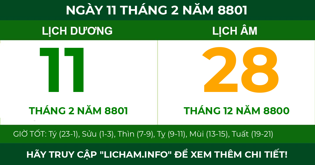 lịch âm ngày 11 tháng 2 năm 8801