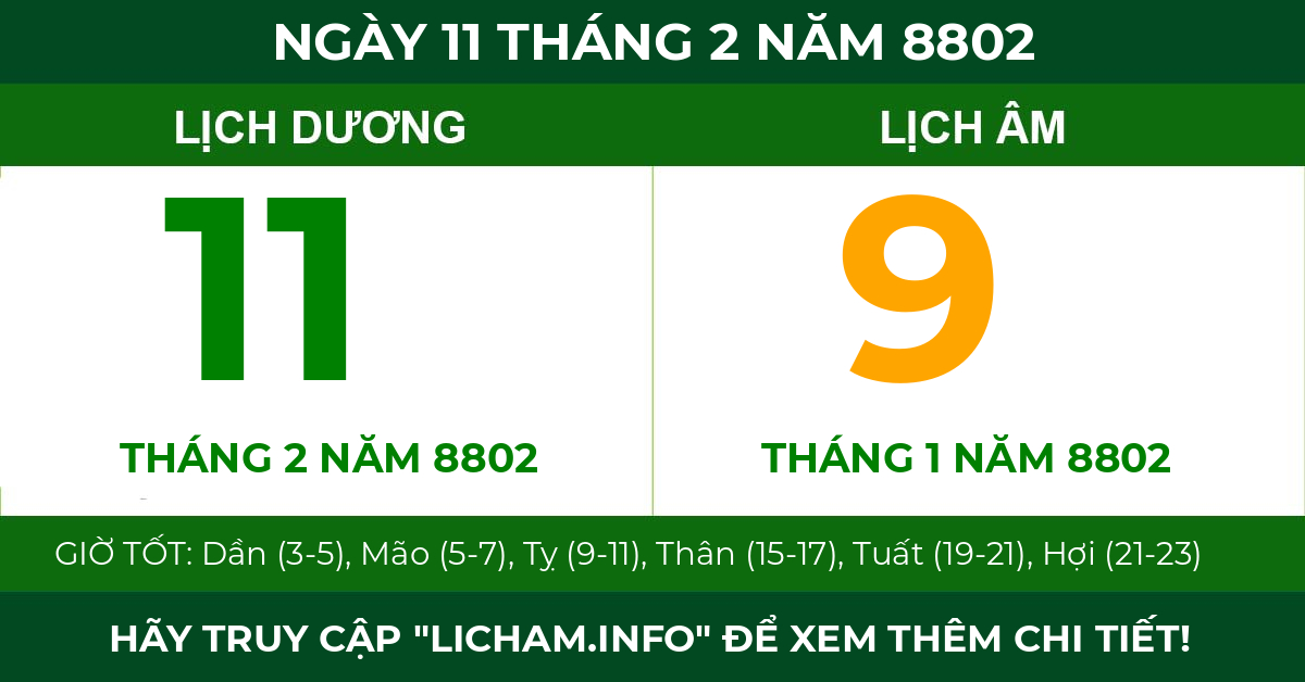 lịch âm ngày 11 tháng 2 năm 8802