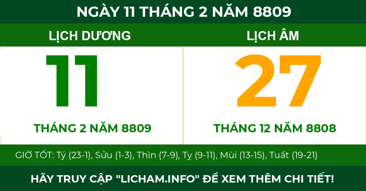lịch âm ngày 11 tháng 2 năm 8809