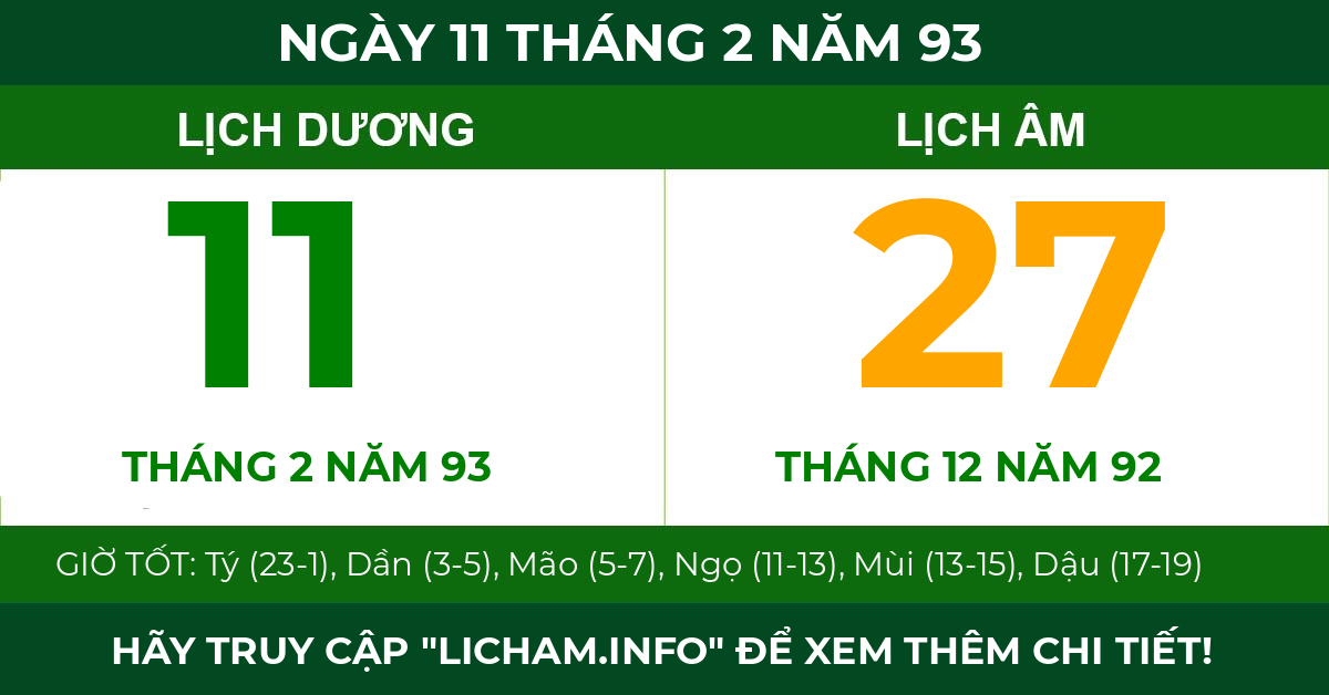 lịch âm ngày 11 tháng 2 năm 93