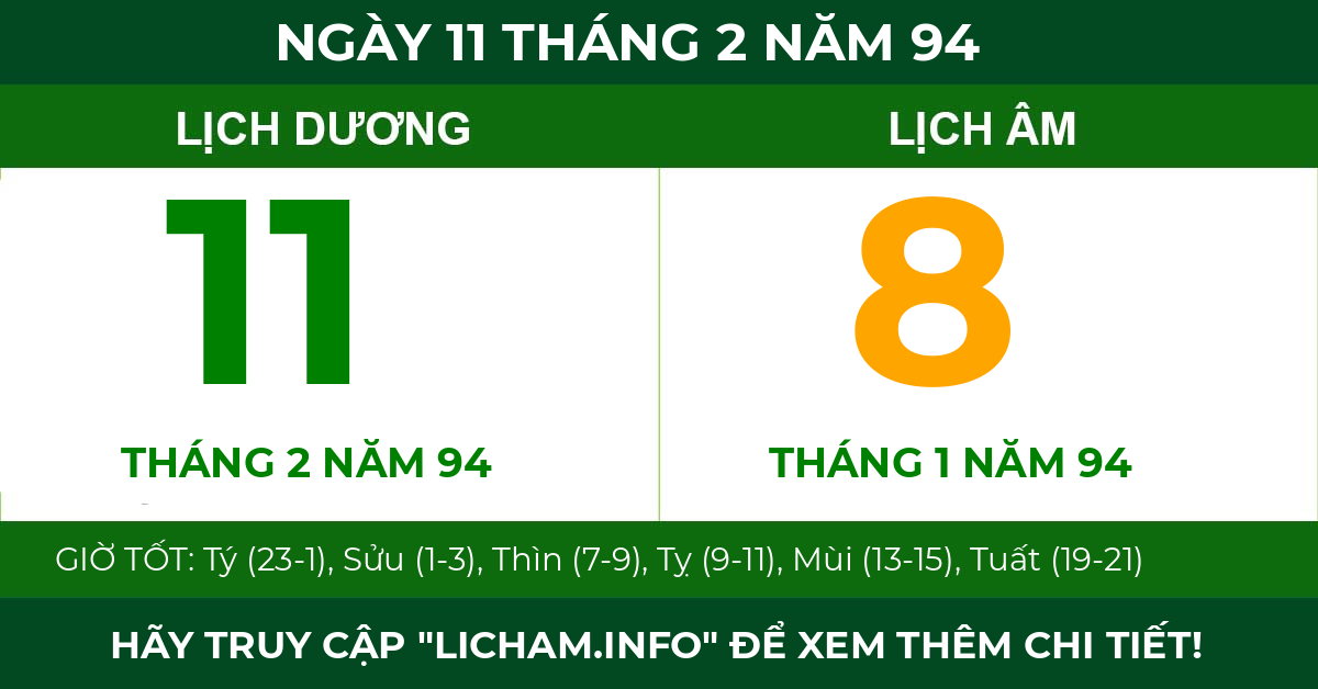 lịch âm ngày 11 tháng 2 năm 94