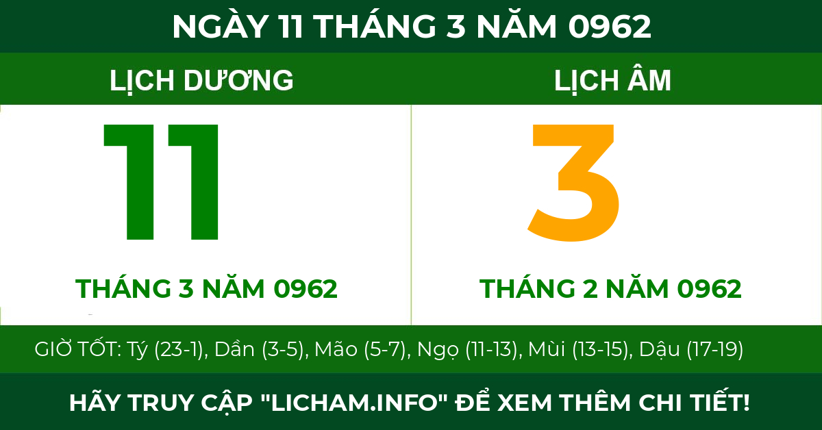 lịch âm ngày 11 tháng 3 năm 0962