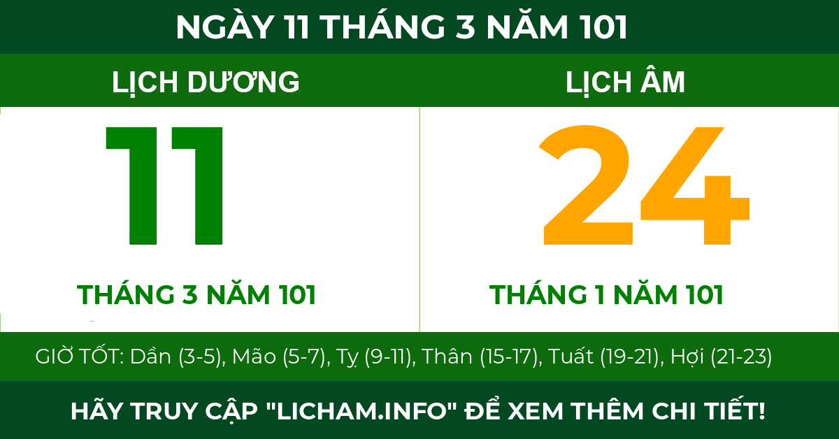 lịch âm ngày 11 tháng 3 năm 101
