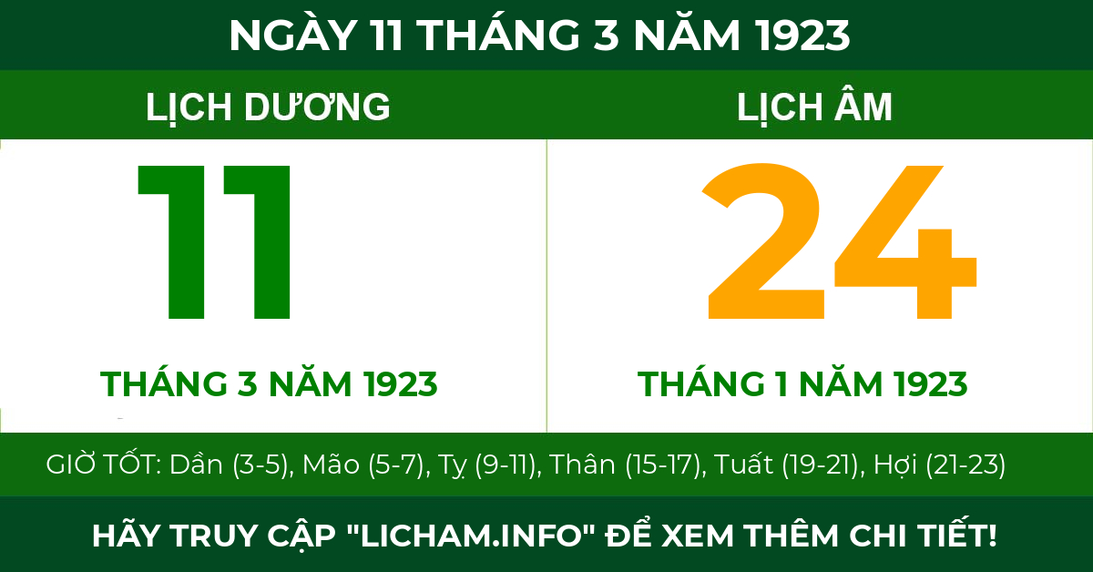 lịch âm ngày 11 tháng 3 năm 1923
