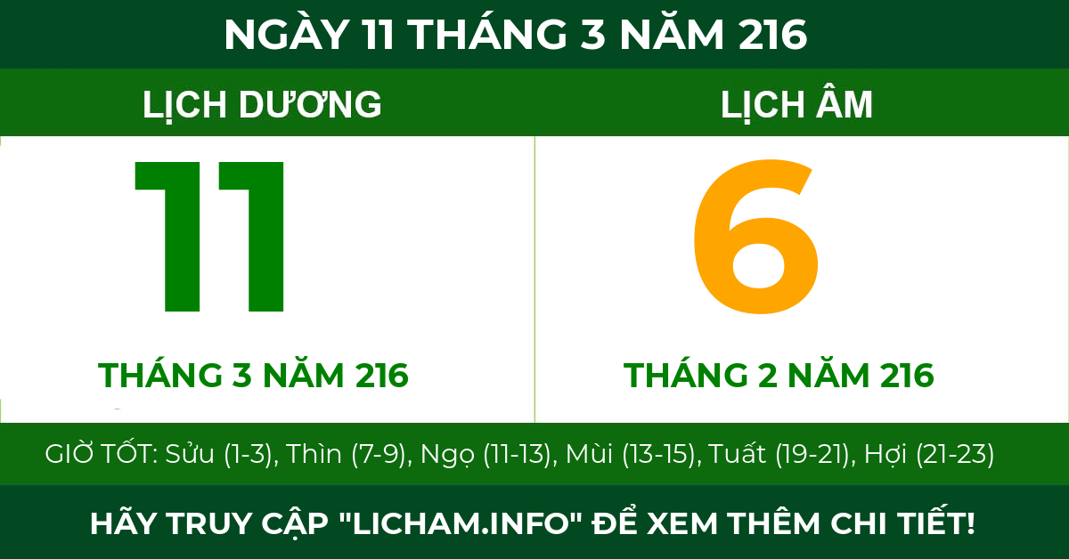 lịch âm ngày 11 tháng 3 năm 216