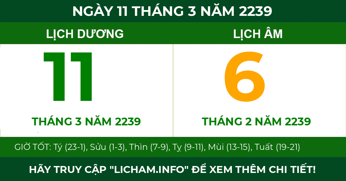 lịch âm ngày 11 tháng 3 năm 2239